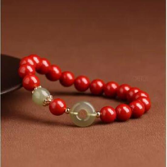 Echtes Zinnoberarmband für Damen, natürliches Hetian-Jade-Friedensschnallen-Armband für Herren, Nischen-Tierkreiszeichen-Schmuckgeschenk