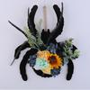 Spider Wreath Wooden Black Spider Wreath with Artificial Flowers Front Door Hanging Decoration for Floral Arrangement Halloween Wall Window Decor