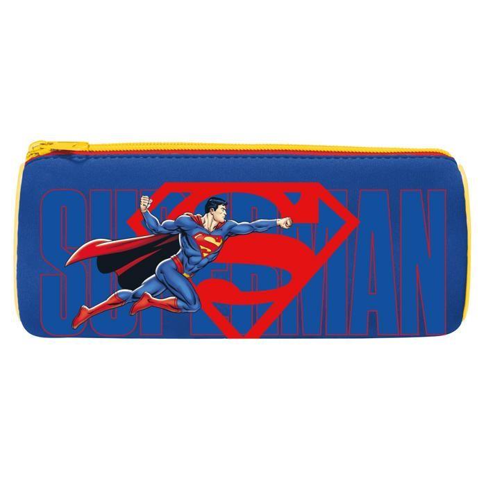 Trousse Scolaire Ronde Superman - Maped - Tissu Doux Anti-Déchirures - 21 cm x 6 cm - Bleu