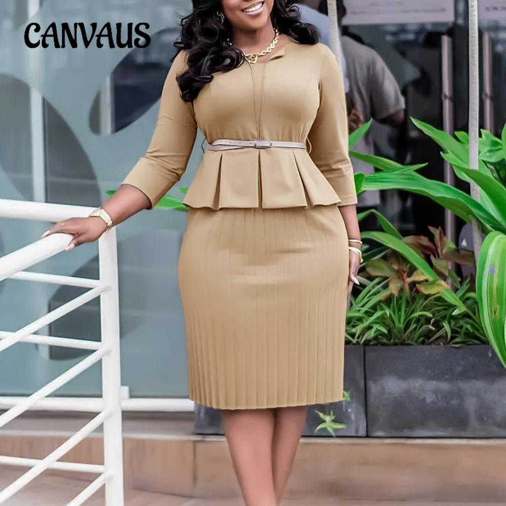 Jarní a podzimní dámské šaty velké velikosti s výstřihem do V volán s vysokým pasem Úzké OL šaty s tužkou pro dojíždění