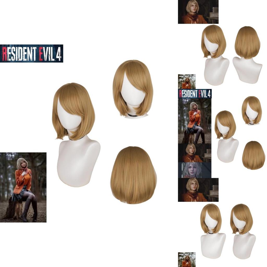 Biohazard 4 Remake Ashley Graham Wig Short Brown Pear Blossom Style Cosplay Hairpiece