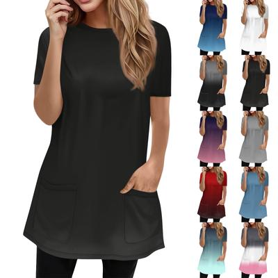 Women's T Shirt Tee Print Short Sleeve Daily Weekend Fashion Basic Round Neck Pockets Regular Top