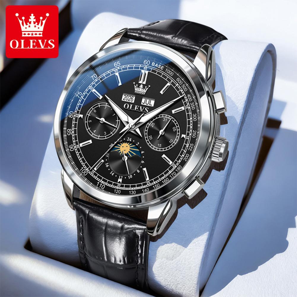 OLEVS 7117 New Automatic Man Watch Luxury Fashion Leather Strap Mechanical Watches for Men 24 Hour Moon Phase Calendar Men Watch