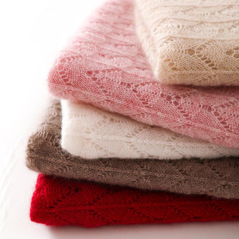 Cashmere 2025 Women's Solid Color Knitted Scarf Shawl – Hollowed-out Neck Protection for Autumn/Winter.