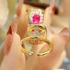 Seiko Vintage Antique High Carbon Diamond Pink Corundum Ring French Retro Simple Women'S Ring