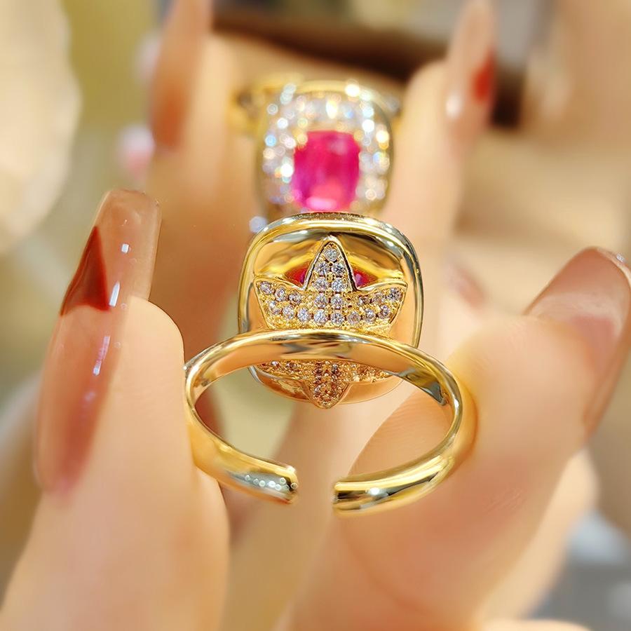 Seiko Vintage Antique High Carbon Diamond Pink Corundum Ring French Retro Simple Women'S Ring