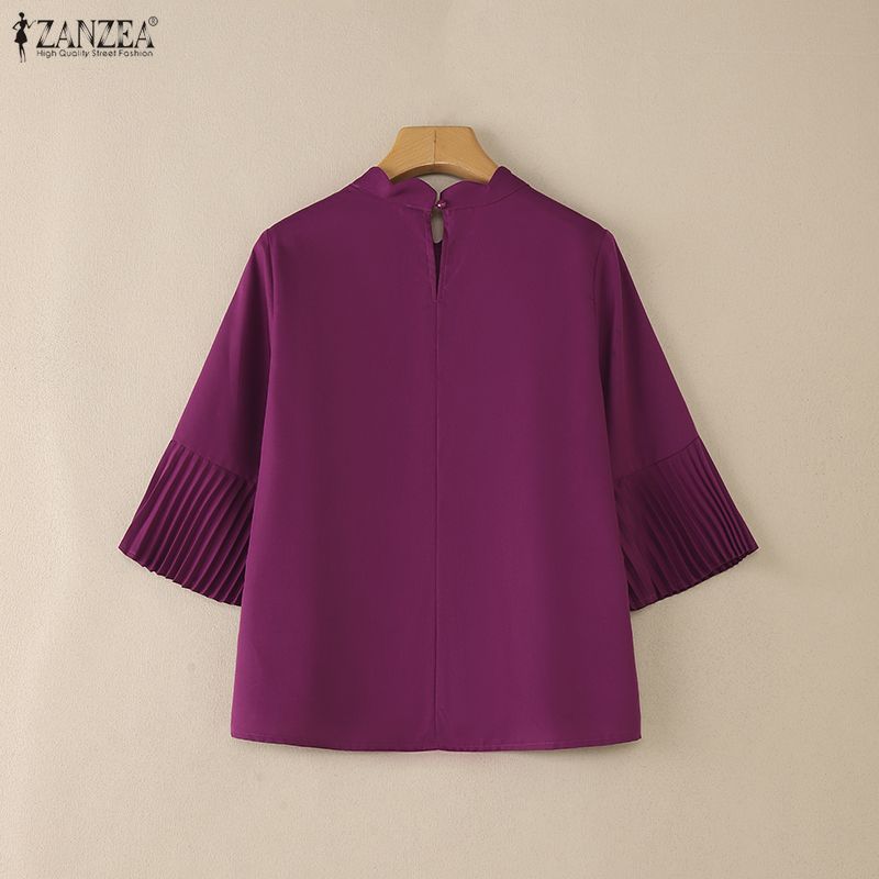 ZANZEA Women Casual Round Neck Flare Half Sleeve Loose Blouse