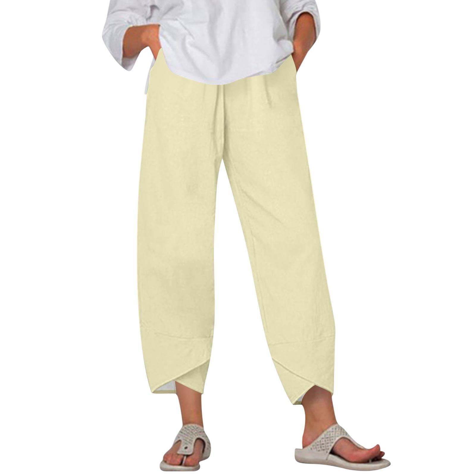 

Брюки женские летние повседневные широкие брюки с эластичной резинкой на талии и карманами XL