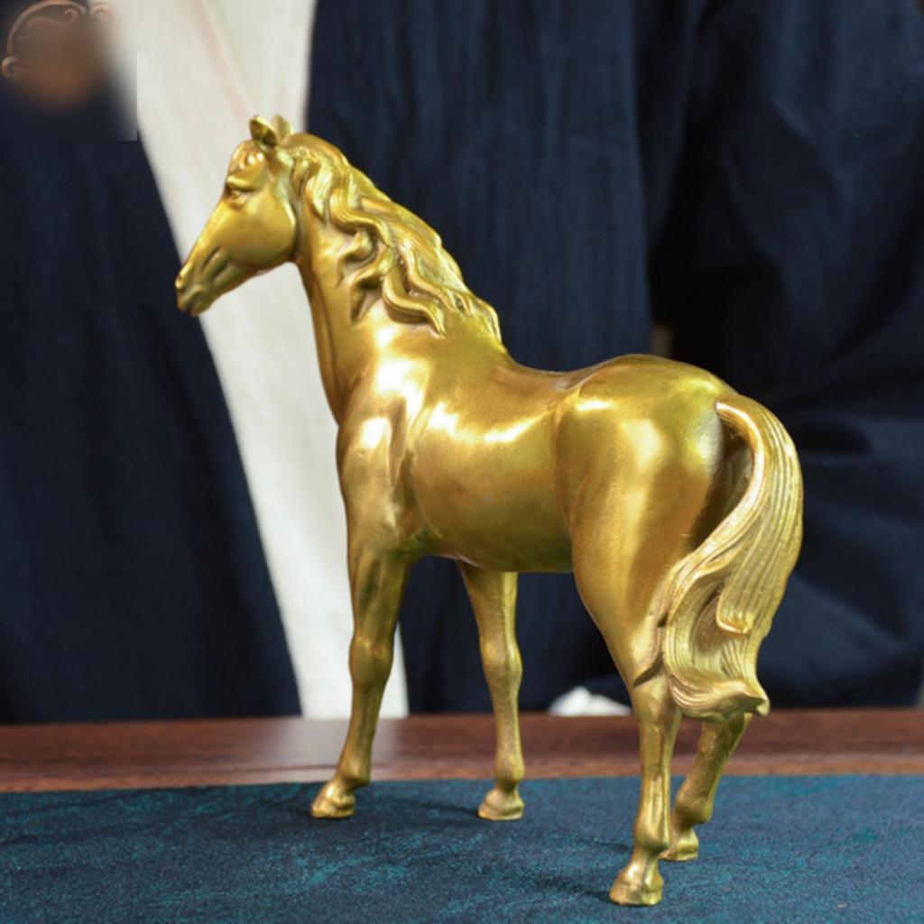 Gold-Toned Brass Horse Figurine Decorative Standing Sculpture Craft Piece
