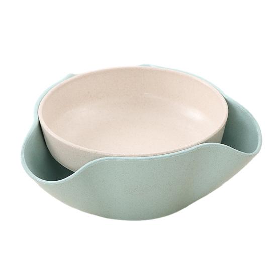 Double Dish Snack Bowl Straw Snack Serving Dish with Shell Storage for Pistachios Edamame Fruits Candy Cherries Nuts