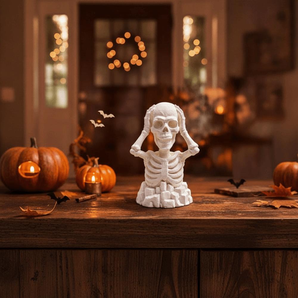 Creative Halloween Skeleton Figurine Novelty Luminous Tabletop Statue 3D Printed Skull Nightstand