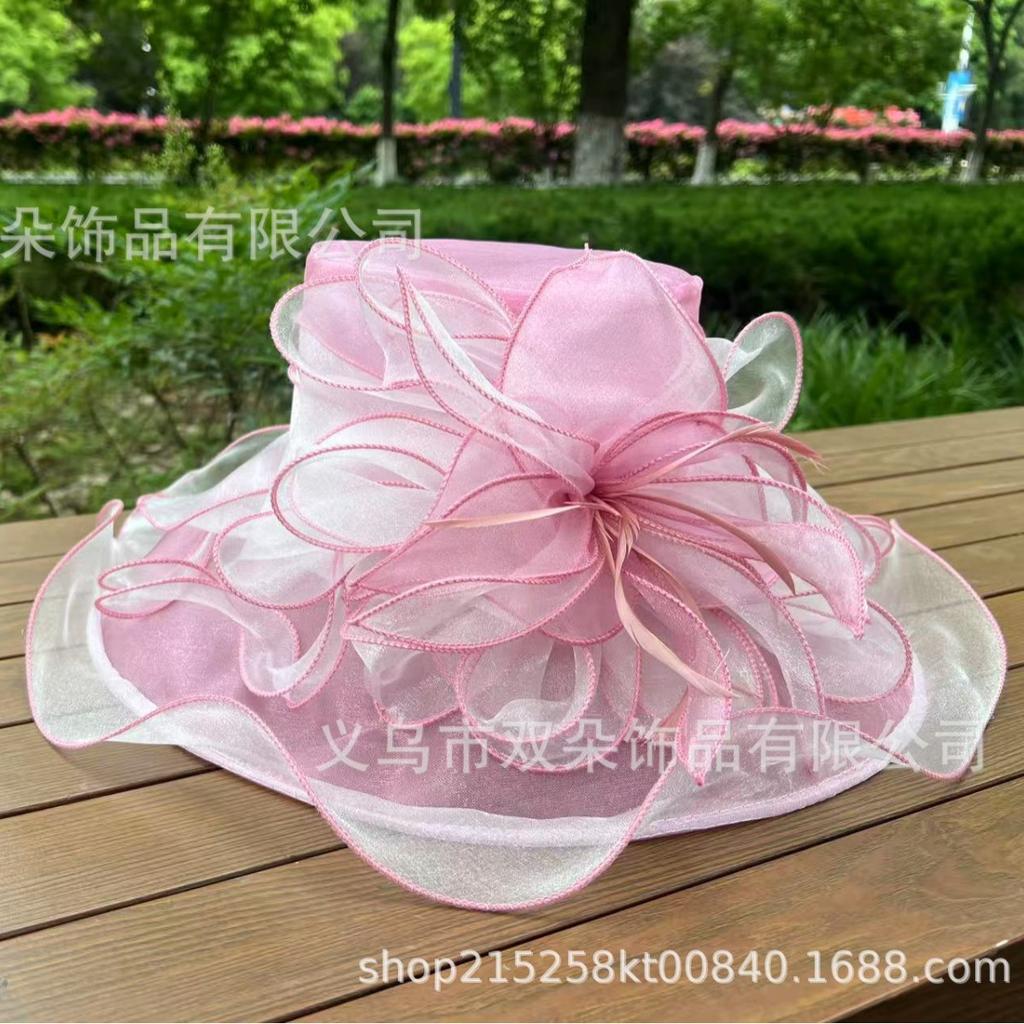 European, American British and European root yarn sunscreen hat women's summer elegant big flower sun hat seaside vacation lady temperament sun hat