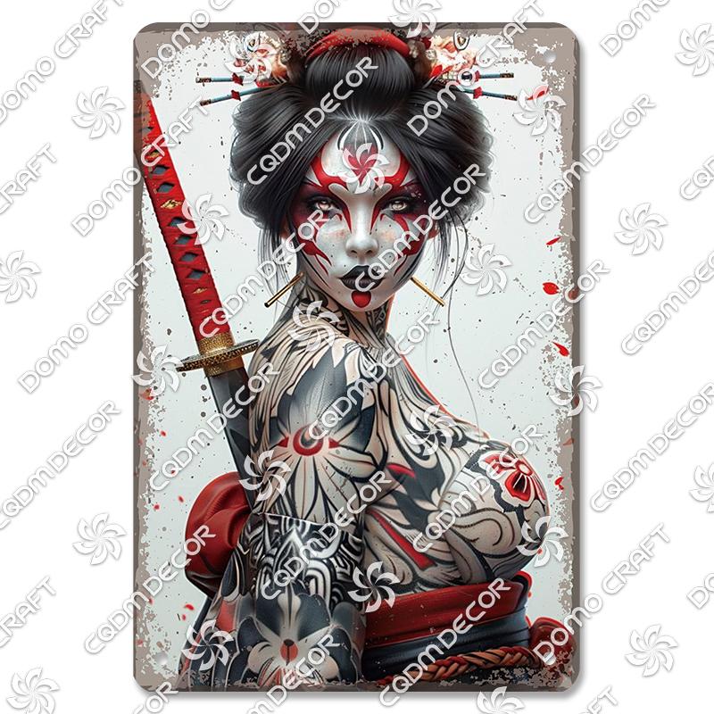 Retro Japanischer Stil Poster Metall Blechschilder Kimono Schönheiten Japanischer Samurai Vintage Metallplatte Wanddeko Club Bar Man Cave