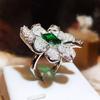 New Fashion  Silver  Big Flowers Green Zircon Sterling Silver Ring for Female Party Birthday Wedding  Gift