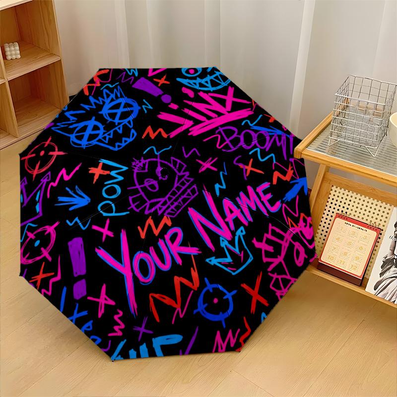 Custom Text Automatic 8 Bone Umbrella, Portable Sun Rain Protection UmbrellaArcane