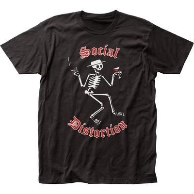 Camiseta masculina Social Distortion com logo de esqueleto, estampa clássica de banda de concerto, preta.