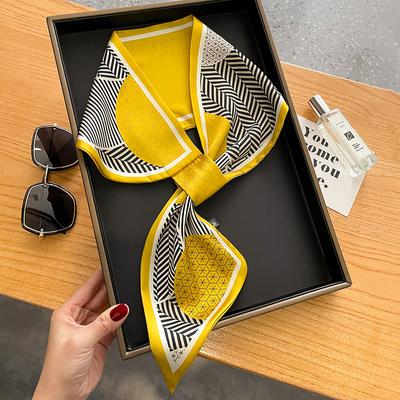 Luxury Spring Summer Ear Silk Scarf Women Striped Print Neckerchief Wrist Towel Korean Style Tie Bag Band Ladies Neck Scarf