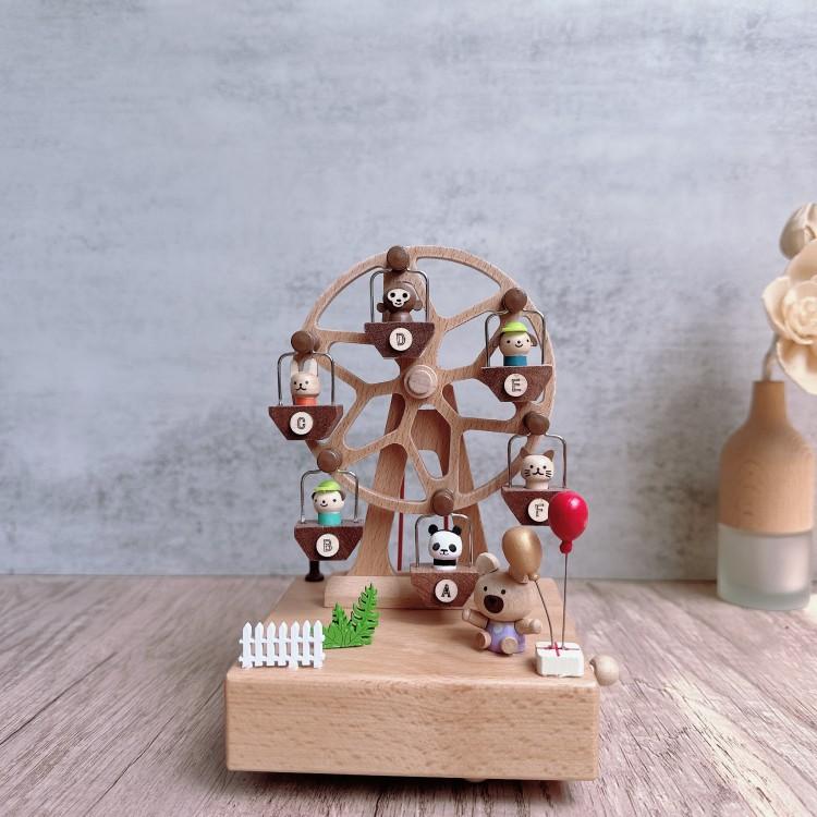 Ruota Panoramica Animali in Legno Carillon Meccanico a Carica Rotante Carillon Regalo per Bambini Ragazzi Ragazze
