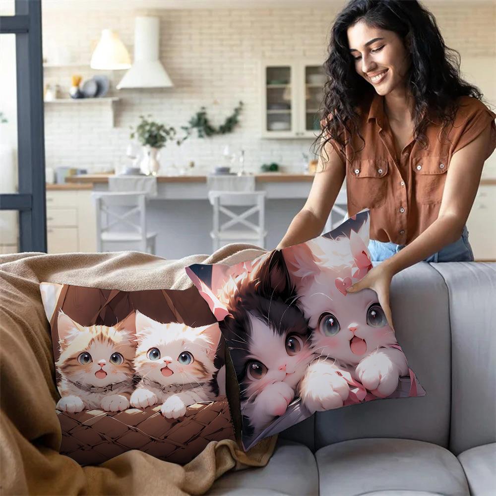 Kawaii Cartoon Cute Cat Gaming Pillow Covers Cartoon Sofa Decorative Home Double-Sided Printing Short Plush Cute Cushion Cover