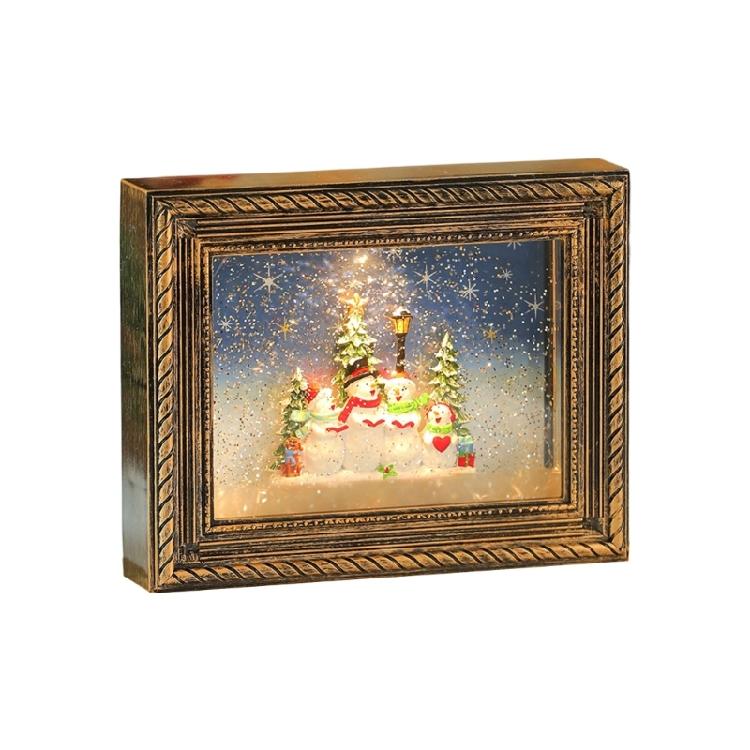 

Seasonal Musical Picture Frame Feature Stmospheres LED Light Revolving Snowfalls And Durable Plastic Design