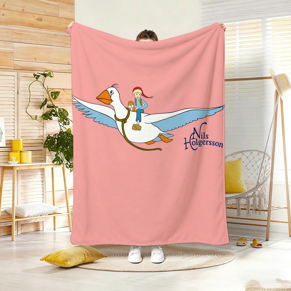 Hit Anime N-Nils H-HolgerssonS Throw Lightweight 240g Flannel Blanket Soft Skin-friendly for Summer Cooling 75cmx90cm