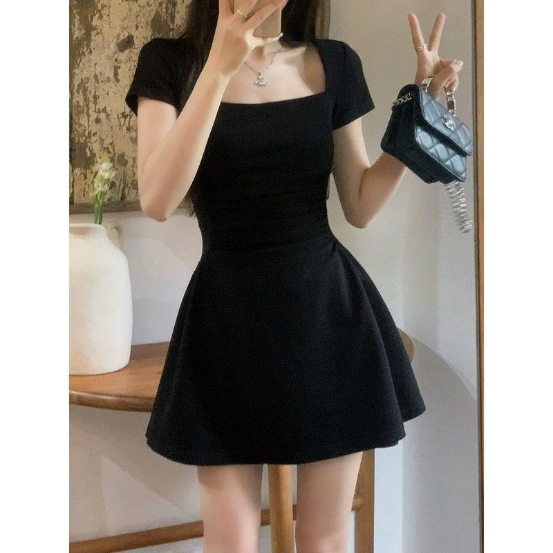 Hepburn Style Square Neck Cinched Waist White A-Line Mini Dress S (60-85)