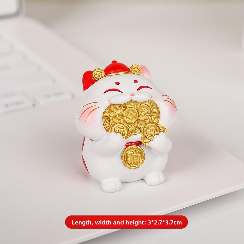 Feng Shui Fortune Cat Resin Figurine With Lucky Symbols For Office Decor And Giftgiving