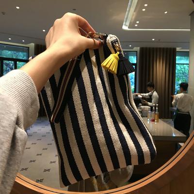 Geantă Cosmetică Femei Cu Dungii Cutie Machiaj Organizator Pungă Cosmetică cu Ciucure Coreeană Necessaire Geantă Toaletă de Călătorie Canvas Beauty Case