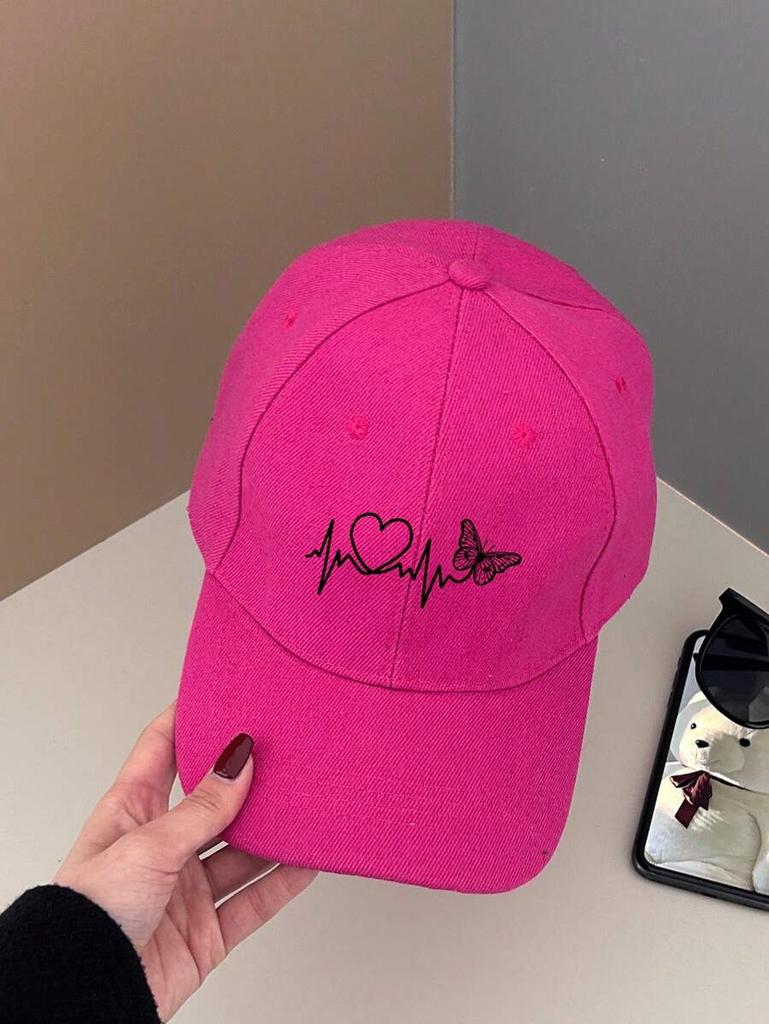 Pink Heart And Butterfly ECG Print Baseball Cap For Women Outdoor Sun Protection Hat