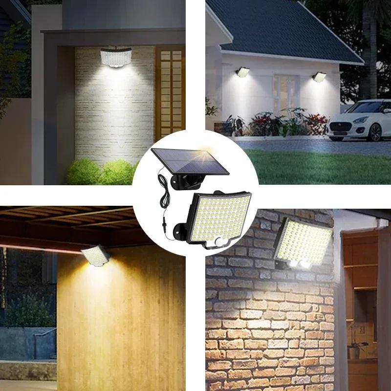 160/106 LED Solar Motion Light Outdoor Separate Panel Solar Flood Lights 3 Light Modes for Garden Garage Waterproof Wall Lights