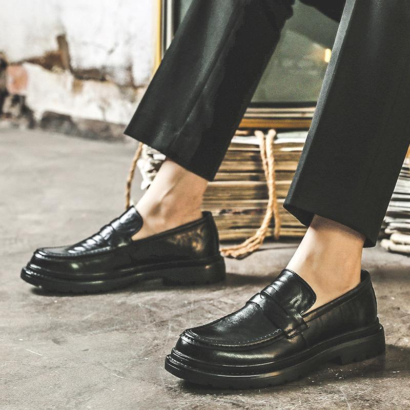 Mocassins pour hommes, style britannique, style académique, chaussures simples, semelles épaisses, chaussures habillées en cuir, avec costume 3512-J