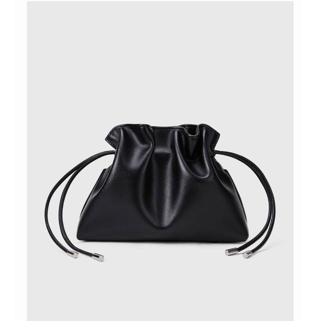 Cowhide Ruched Cloud Drawstring Bucket Bag - Soft Leather Crossbody Shoulder Bag for Women 2025.
