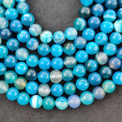 Perles d’agate à bandes bleues teintes, taille 6 mm 8 mm 10 mm, perles rondes en vrac, pierre précieuse d’agate à bandes, perles de brin de 14 à 15 pouces.