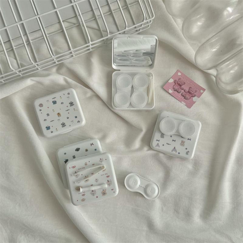 Cute Portable Cartoon Dog Rabbit Eye Contacts With Mirror Contact Lens Case Colored Lenses Container Box For Party Travel Set
