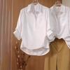 Large size design sense white short-sleeved shirt women's early spring new fat MM thin casual versatile lapel top