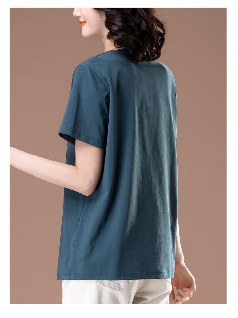 Women's Plus Size Casual Cotton Round Neck T-Shirt - Summer Short Sleeve Loose Fit for Middle-Aged Moms