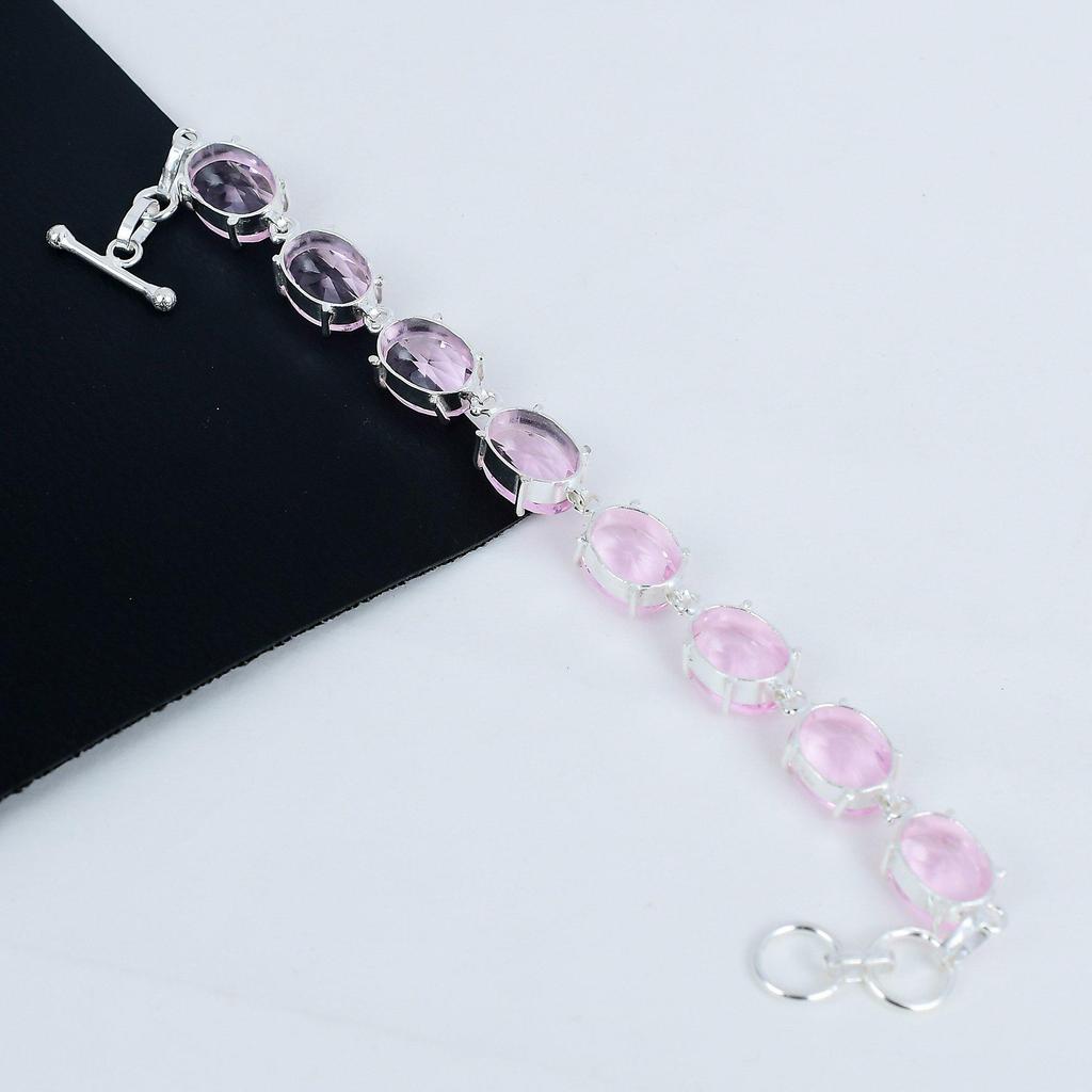 Rosa Kunzit Edelstein Handgefertigt 925 Sterlingsilber Armband, Rosa Kunzit Armband für Ehefrau, Unisex Armband Partykleidung Geschenk