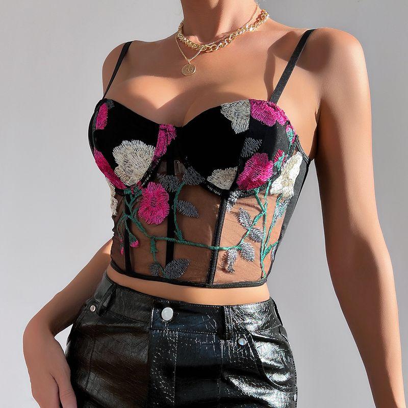 Printed Sleeveless Lace Slim Fit Top Print Sleeveless Lace Silm Sling Tops
