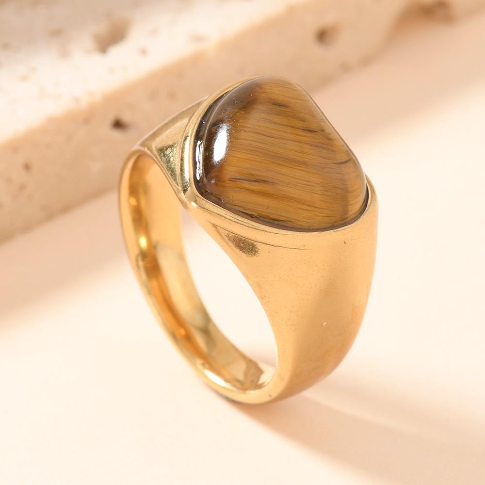 Edelstahl Tigerauge Geometrisch Retro Partnerring