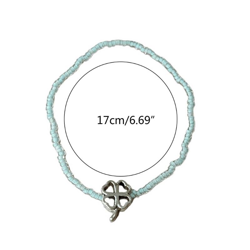 5Piece Bead Bracelets Women Four Leaf Clovers Pendant Bracelets Elastic String