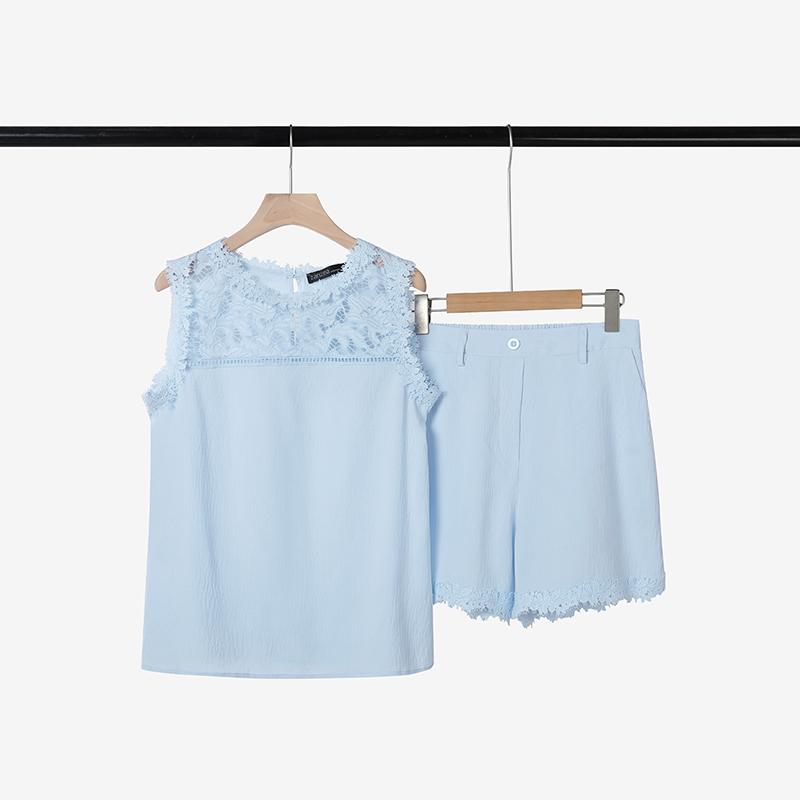 ZANZEA Женские кружевные майки и шорты Летние комплекты из двух предметов