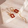Vintage Acrylic with Diamonds Asymmetrical Geometric Fringed Silver Needle Earrings Simple Earrings