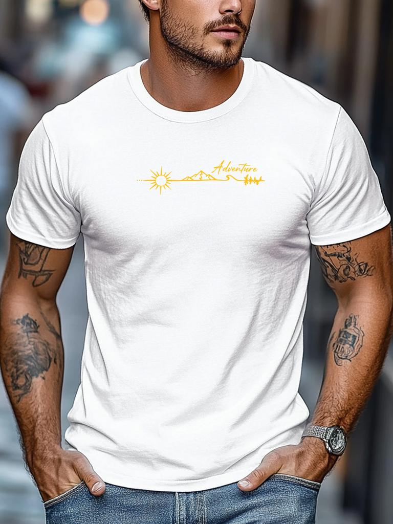 Camicia di Cotone Uomo T-shirt Grafica Avventura Sole Montagna Modello Figura Manica Corta Cotone Traspirante Vestibilità Casual Usura Quotidiana T-shirt