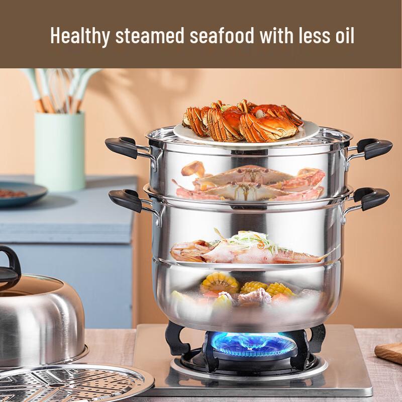 Zhenggang 30CM Double Layer Stainless Steel Multi-Function Steamer Pot