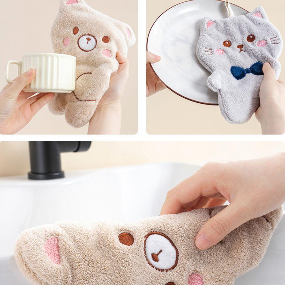 New Cartoon Animals Wipe Hand Towel Absorb Water Thickened Kitchen Cleaning Rag Coral Velvet Hanging Bathroom Hand Cloth