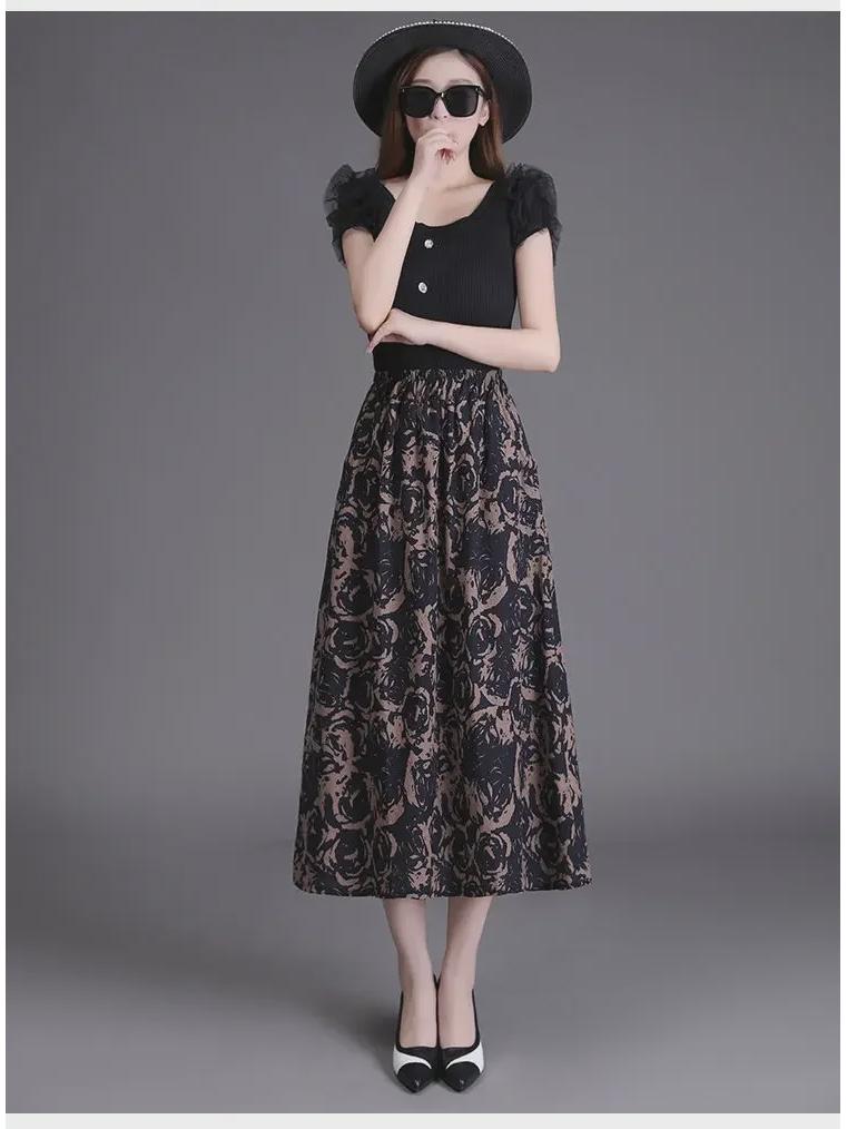 Dámská bohémská květinová áčková midi sukně z bavlny a lnu