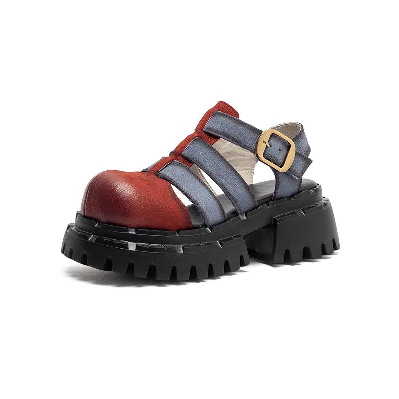 2026 Sommer Damen Sandalen aus echtem Leder Einzigartiges Design Plateau Freizeitschuhe Ugly Chic Mary Janes Macaron-Farben