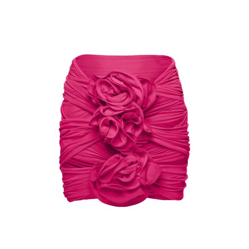 Swimsuit women s three-dimensional flower decoration hollow solid color sexy one-piece swimsuit slim suit skirt(s-m)