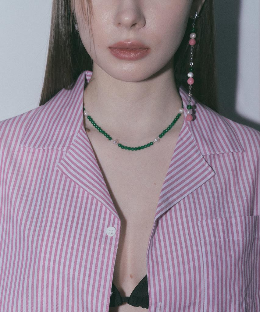Ag47 I Need. Necklace-12 Green Onyx Fresh Water Pearl Point