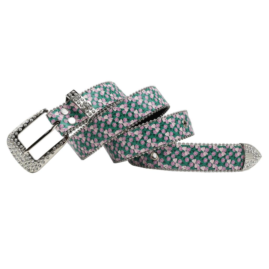 All-match Personalized Trendy Rhinestone Printed Belt Design Jeans Accessories PU Leather Belt
